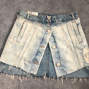Double layer denim mini skirt